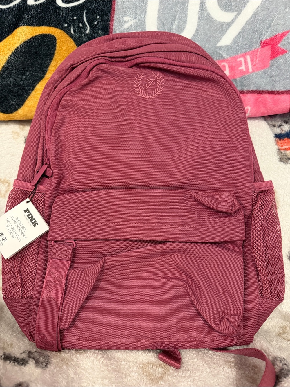 PINK Victoria's Secret Rose Canvas Backpack with Mesh Pockets